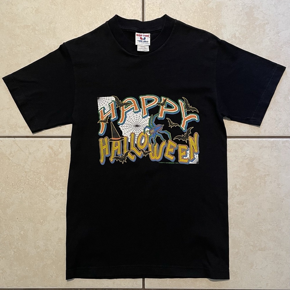 Vintage Halloween Soft Tee Jays T Shirt Black Small Graphic Spooky Spider 90s
